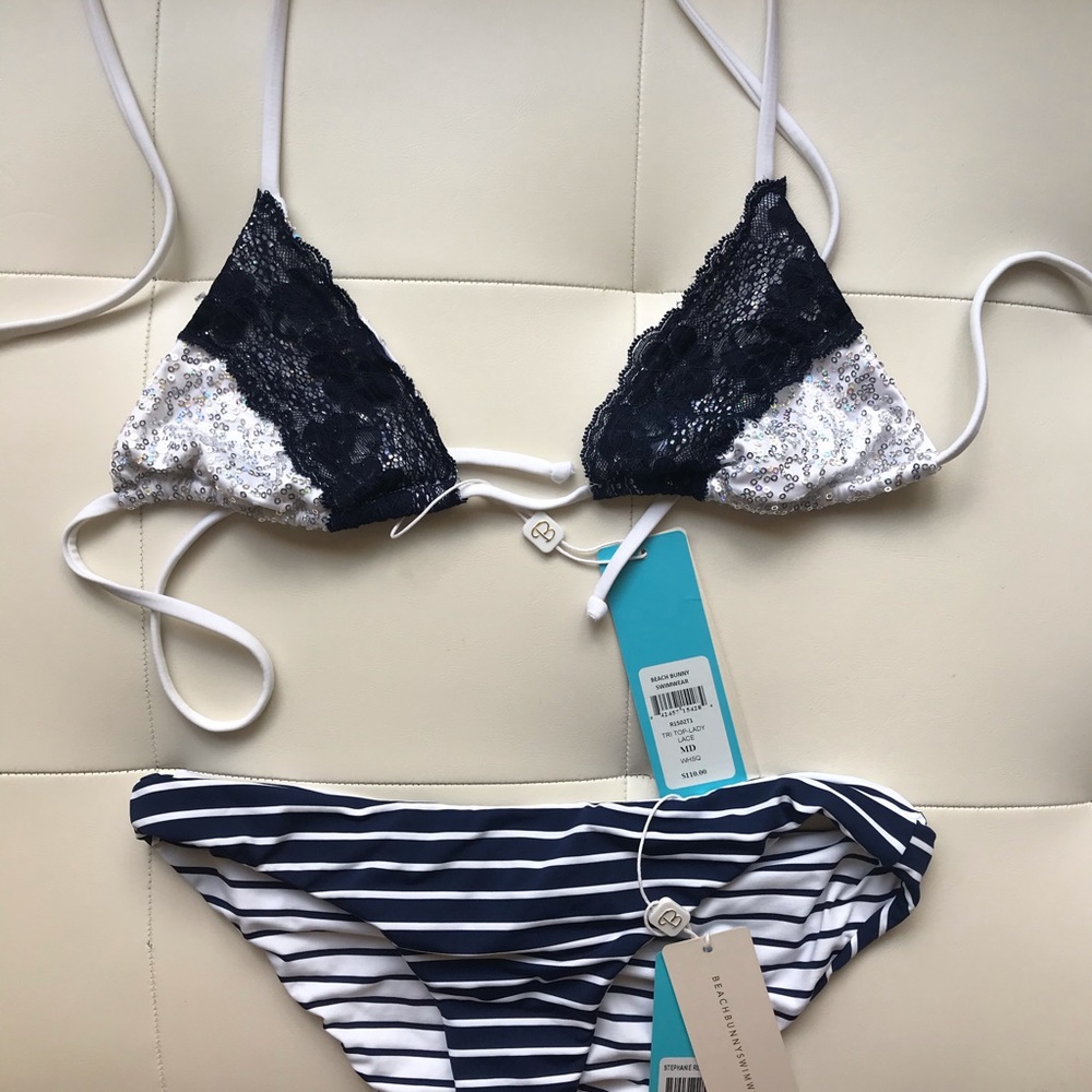blue n white sequin bikini nwt